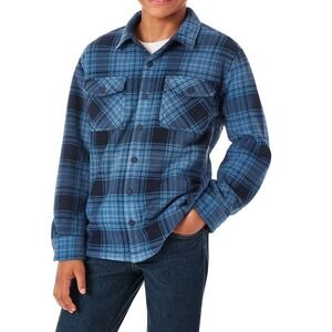 Members Mark Mens Sherpa Lined Button Down Shacket Blue Plaid Size Medium